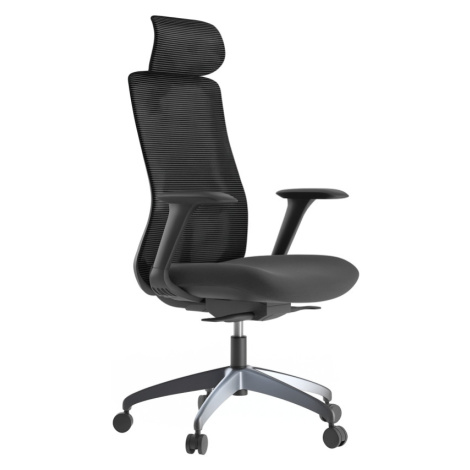 Kancelářská ergonomická židle WISDOM s podhlavníkem — síť, černý plast, nosnost 120 kg, více bar