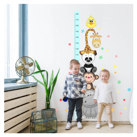 Dětské samolepky na zeď - Modrý dětský metr s veselými zvířatky (180 cm) INSPIO