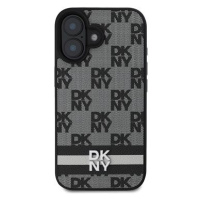 DKNY PU Leather Checkered Pattern and Stripe Zadní Kryt pro iPhone 16 Black