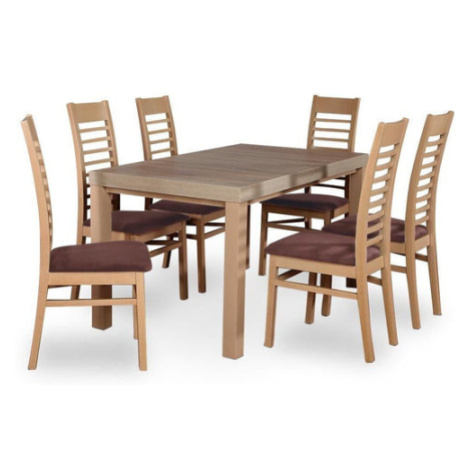 Jídelní set Poreč - 6x židle, 1x stůl,rozklad (dub / nubuk 26W)