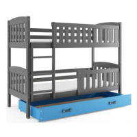 Dětská patrová postel KUBUS s úložným prostorem 80x190 cm - grafit Modrá