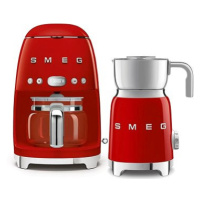 SMEG 50's Retro Style Překapávač 1,4l 10 cup červený + Šlehač mléka 0,6l červený