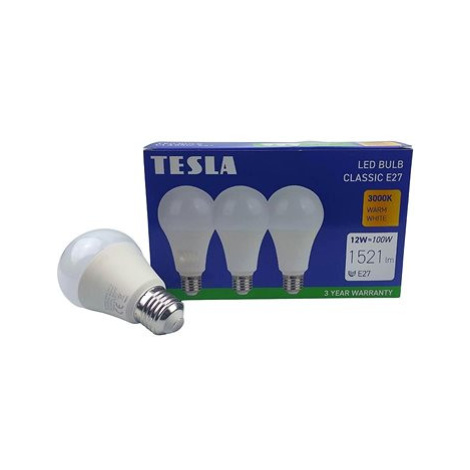 Tesla - LED žárovka BULB E27, 12W, 230V, 1521lm, 25 000h, 3000K teplá bílá 220st, 3 pack