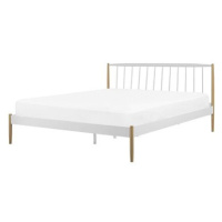 BELIANI postel s hnědými nohami a roštem MAURS 160 × 200 cm, eko kůže, bílá