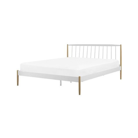 BELIANI postel s hnědými nohami a roštem MAURS 160 × 200 cm, eko kůže, bílá