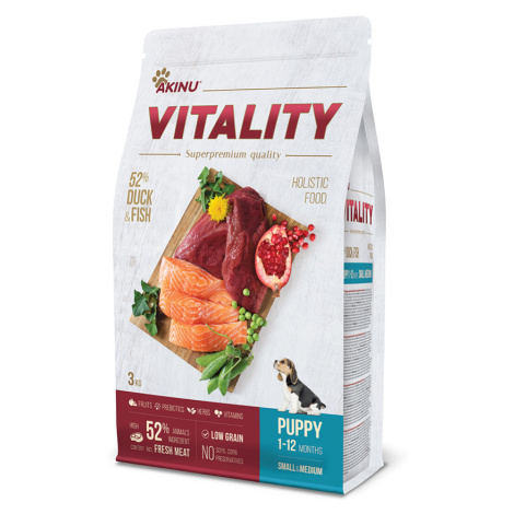 Akinu VITALITY kachní & rybí granule pro malá střední štěňata 3 kg