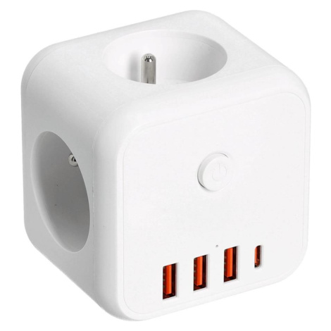 Rozbočovací zásuvka s vypínačem LINEA 3x230V + 4xUSB A/C bílá Donoci