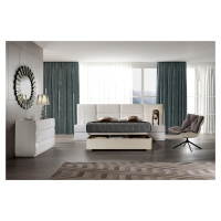 Estila Moderní luxusní postel Sara s rozšířeným čelem s čalouněním z ekokůže a s úložným prostor