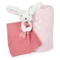 Deka pro nejmenší Bunny Happy Boho Doudou et Compagnie s plyšovým zajíčkem na mazlení růžová 100