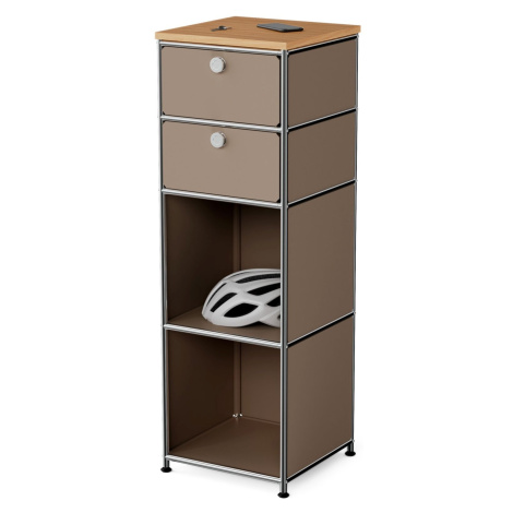 Tchibo - Úzká kovová komoda »Cn3« s dřevěnou deskou a 2 zásuvkami, hnědošedá