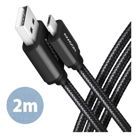 AXAGON BUMM-AM20AB, HQ kabel Micro USB <-> USB-A, 2m, USB 2.0, 2.4A, ALU, oplet, černý