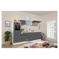 Respekta Kuchyně Amanda šedá/bílá 280 cm-trouba/sklok.d./digestoř/myčka/lednice