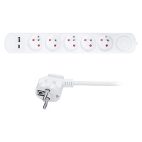 SOLIGHT PP152USBC 5z prodlužovací přívod s USB A+C nabíječkou 2.4A, 3m, 3 x 1mm2, bílý, vypínač