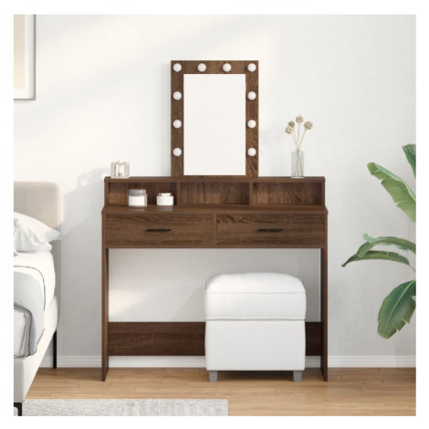 vidaXL Toaletní stůl s LED světly, Hnědý dub, 100x41x140 cm