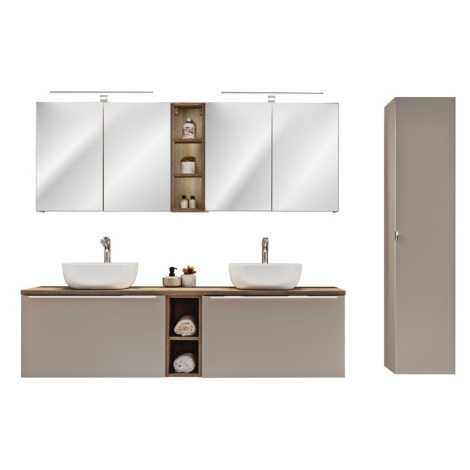 Comad Koupelnová sestava SantaFe s deskou, umyvadly, zrcadly a skříňkami 180 cm taupe/dub santa 