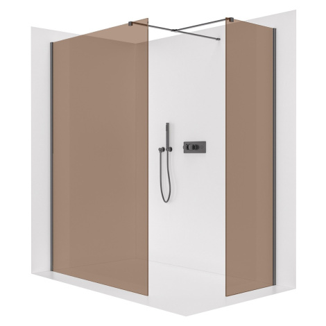 Sprchová zástěna Walk-in Onyx T L/P - 8 mm - hranatá vzpěra - černá matná, bronzové sklo - 150x1