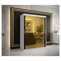 Šatní skříň Abi Golden T3 Barva korpusu: Bílá, Rozměry: 150 cm, Dveře: Černý Marmur + zlaté zrca