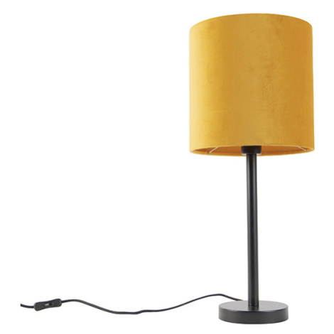 Art Deco stolní lampa černá se žlutým odstínem 25 cm - Simplo QAZQA