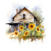 Obrazy na stěnu - Dřevěná chaloupka se slunečnicovou zahradou Rozměr: 40x50 cm, Rámování: bez rá