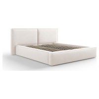 Béžová čalouněná dvoulůžková postel s úložným prostorem a roštem 160x200 cm Arendal – Cosmopolit