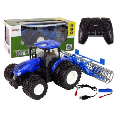 mamido Traktor s kultivátorem na dálkové ovládání 1:24 modrý RC