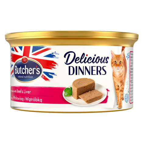 Butcher's Delicious Dinners pro kočky 24 × 85 g - hovězí maso & játra Butcher´s