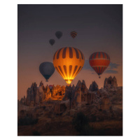Fotografie Hot Air balloons flying over rock, serts, (30 x 40 cm)
