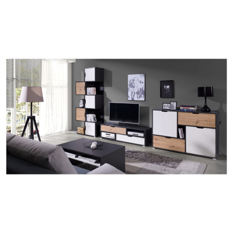 GAB Obývací stěna - Idea 13 (Černá + Bílá + Řemeslný dub) GAB nábytek