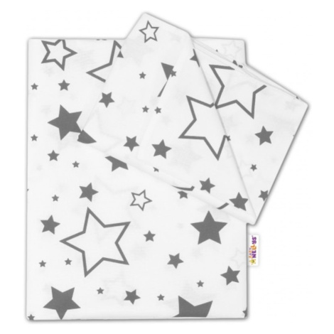 Baby Nellys 2-dílné bavlněné povlečení - Šedé hvězdy a hvězdičky - bílý