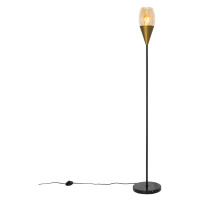 Moderní stojací lampa zlatá s jantarovým sklem - Drop