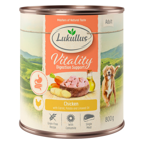 Lukullus Vitality konzervy, 12 x 800 g - 10 + 2 zdarma - trávení: kuřecí (bez obilovin)