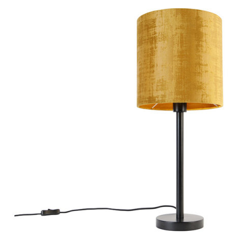 Moderní stolní lampa černá se stínidlem zlatá 25 cm - Simplo QAZQA