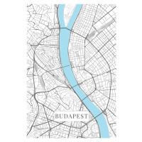 Mapa Budapest white, (26.7 x 40 cm)