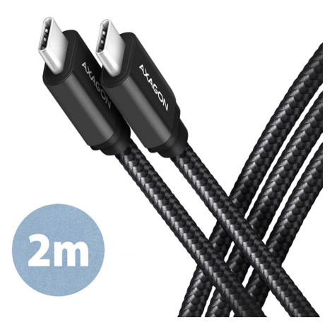 AXAGON kabel USB-C - USB-C SPEED USB3.2 Gen 1, PD60W 3A, opletený, 2m, černá - BUCM3-CM20AB