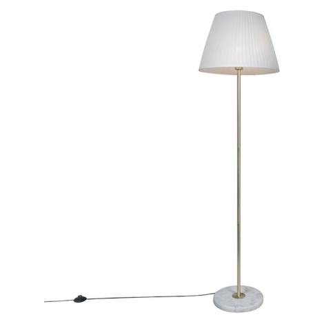 Retro stojací lampa mosaz s skládaným odstínem krémová 45 cm - Kaso QAZQA