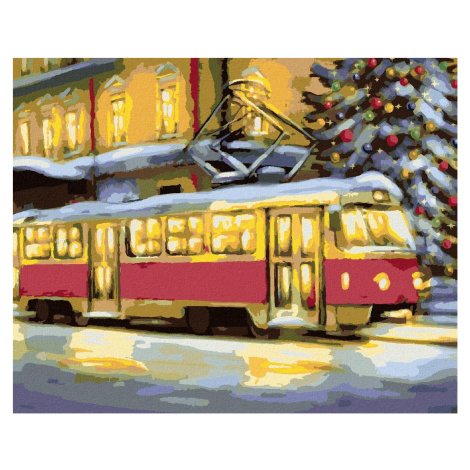 Tramvaj s vánočním stromem, 80×100 cm, bez rámu a bez vypnutí plátna