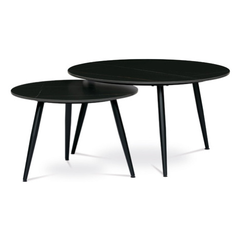 Sada 2 konferenčních stolů ø80cm a ø60cm, černá keramická deska, černé kovové nohy Autronic