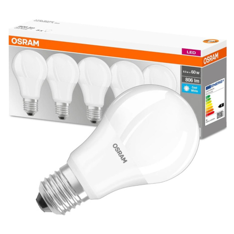 5PAK LED žárovka LED E27 A60 8,5W = 60W 806lm 4000K Neutrální 300° OSRAM Base