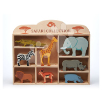 Dřevěná divoká zvířátka na poličce 8 ks Safari set Tender Leaf Toys krokodýl, slon, zebra, antil