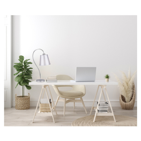 Chromová kancelářská stolní lampa s látkovým stínidlem Luk CANDELLUX