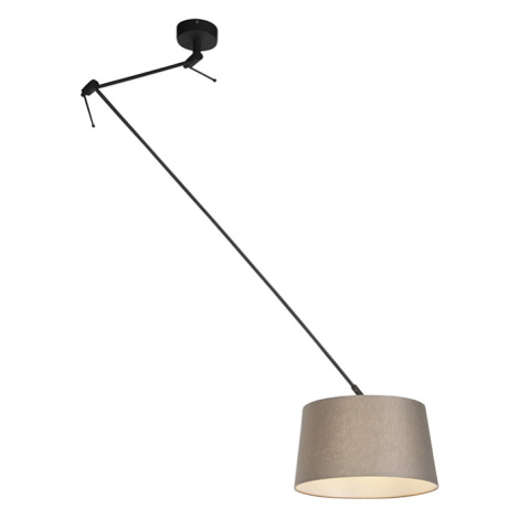Závěsná lampa s plátěným stínidlem taupe 35 cm - Blitz I černá QAZQA
