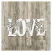 Dřevěná nálepka na zeď - nápis Love s květy