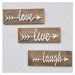 Kalune Design Nástěnná dřevěná dekorace LOVE LIVE LAUGH hnědá/bílá