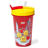 Červený kelímek se žlutým víčkem a brčkem LEGO® Iconic, 500 ml