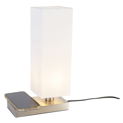 Ocelová stolní lampa s bílým stínidlem s dotykovou a indukční nabíječkou - Romina TRIO