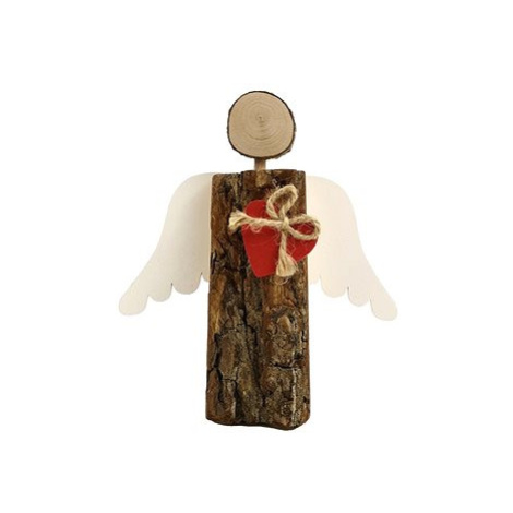 AMADEA Dřevěný anděl s kůrou s bílými křídly a červeným srdcem, masivní dřevo, 19x14,5x3 cm