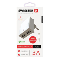 SWISSTEN SÍŤOVÝ ADAPTÉR SMART IC 2x USB 3A POWER + DATOVÝ KABEL USB / LIGHTNING 1,2 M, BÍLÁ