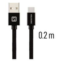 Swissten textilní datový kabel USB-C 0.2m černý