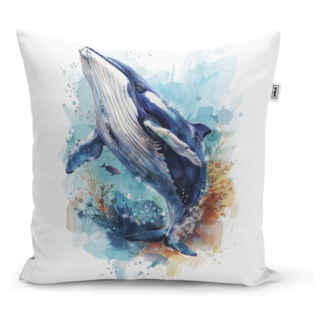 Sablio Polštář Akvarelová velryba - 40x40 cm