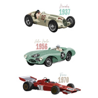 Ilustrace Vintage Racecars, Goed Blauw, 30x40 cm